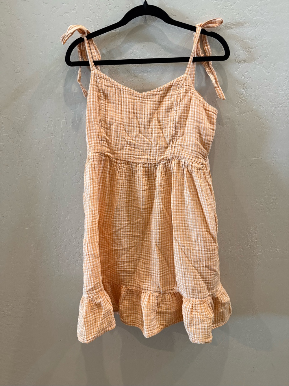Old Navy Peach Gingham Tie-Shoulder Dress